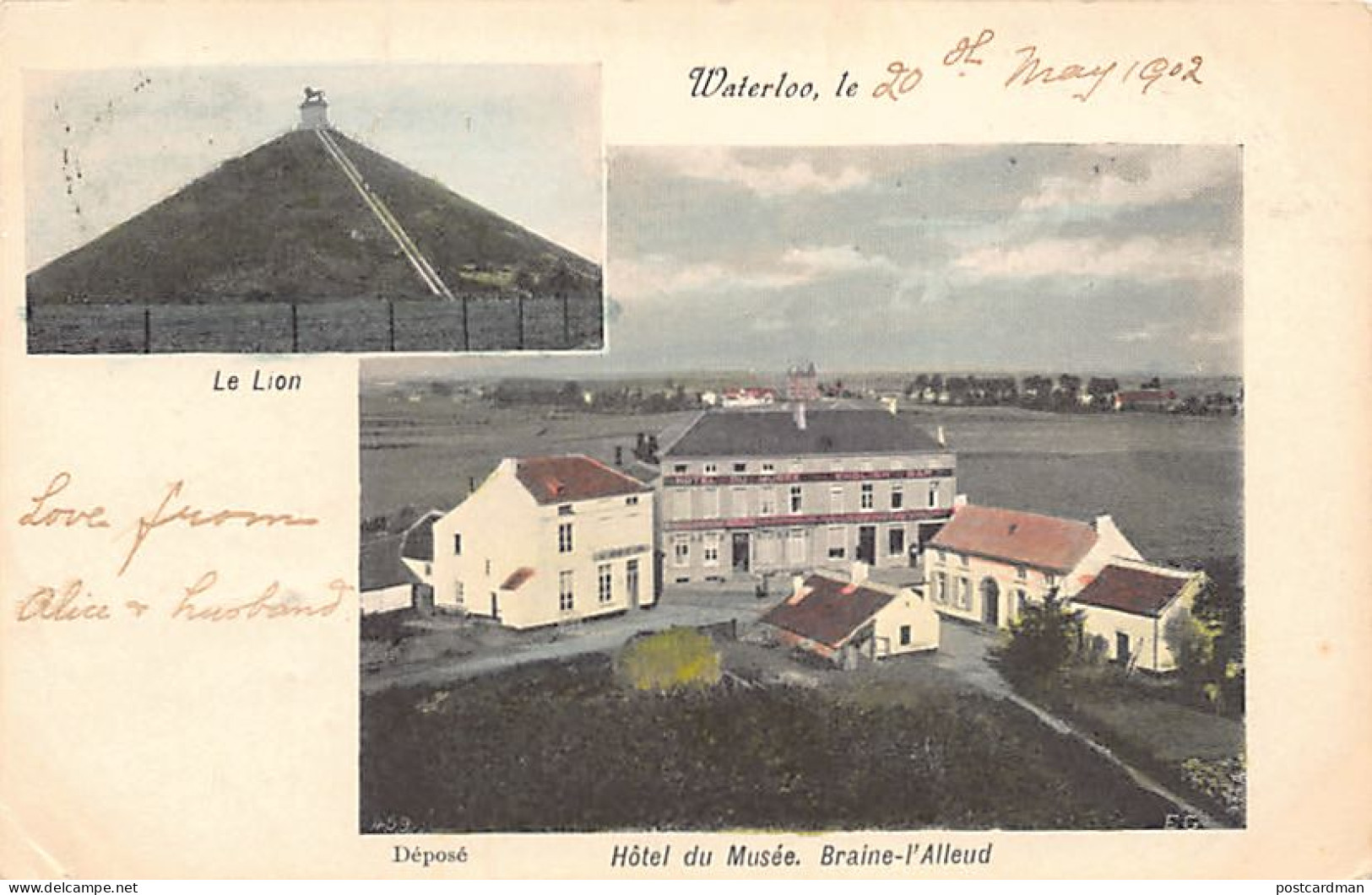Belgique - WATERLOO (Br. W.) Hôtel du Musée (Braine l'Alleud) - Le Lion