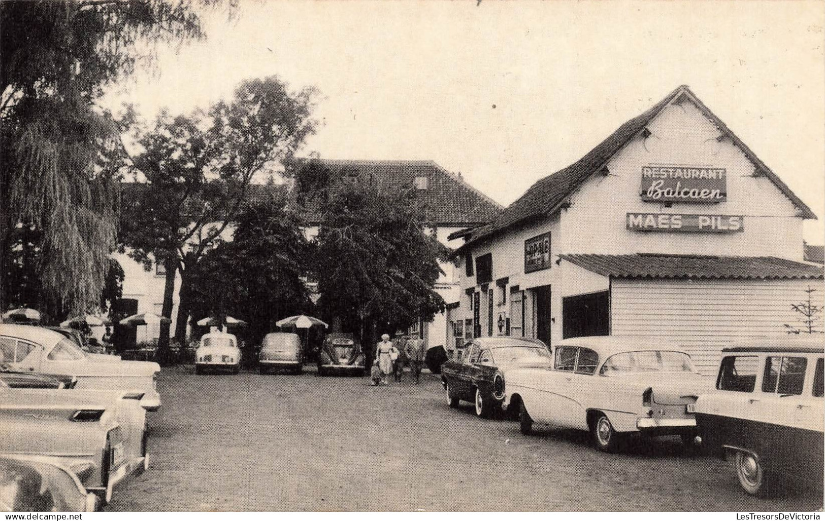 BELGIQUE - Wemmel - Restaurant Balcaen - Maes Pils - Publicité - Voiture - Transport - Parking - Animé - Carte postale
