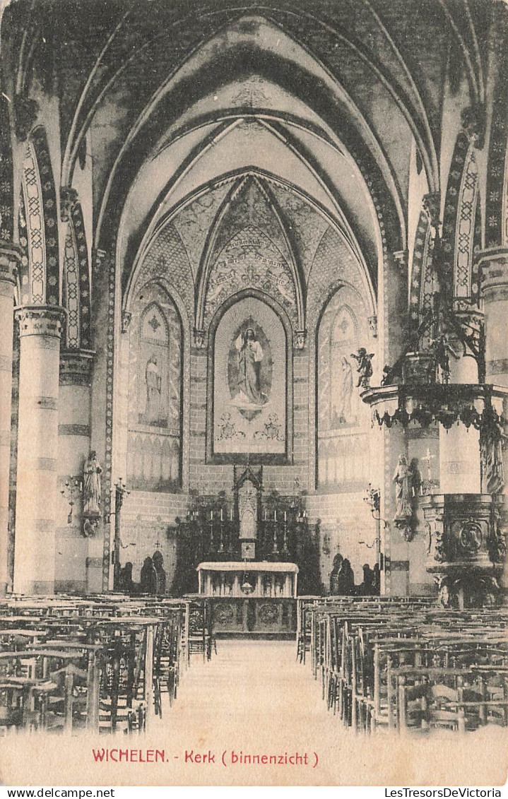 BELGIQUE - Wichelen - Kerk - binnenzicht - autel - spiritualité - statue - Carte postale ancienne