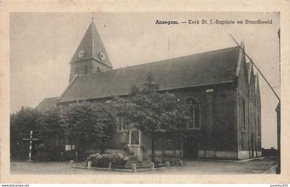 CPA Anzegem-Kerk St J.Baptiste en Standbeeld-Timbre-RARE     L4477