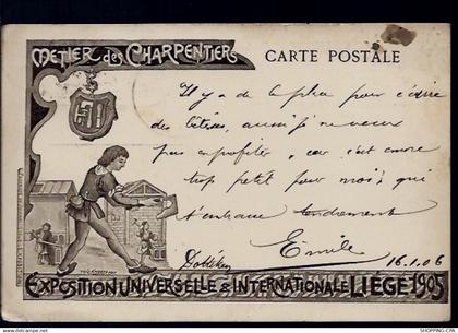 Belgique - Expo. Universelle Liege 1905 - Métier des charpentiers - illustrée par Théo Smeets - Edition du journal Liege