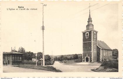 [-5%] BELGIQUE - Blégny - Saive - LEglise et larrêt du vicinal - Maison Bonemme-Moise - Carte postale