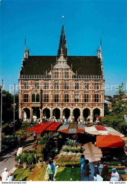Bocholt Westfalen Histor Rathaus mit Blumenmarkt