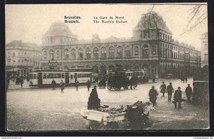 AK Bruxelles, La Gare du Nord, Bahnhof, Strassenbahn
