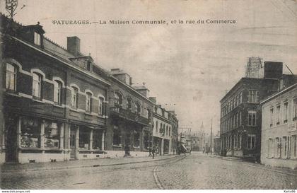 paturages , colfontaine , hainaut * la maison communale et la rue du commerce * belgique