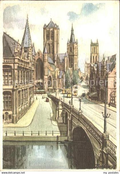 Gent Gand Flandre Kirchen Monuments Zeichnung