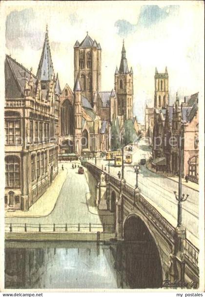 Gent Gand Flandre Kirchen Monuments Zeichnung