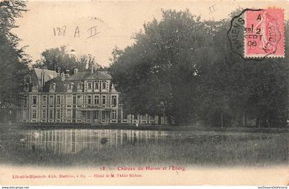 [-30%] BELGIQUE - Héron - Vue sur le château et létang - Oblitération ambulante Amiens à Rouen - Carte postale ancienne