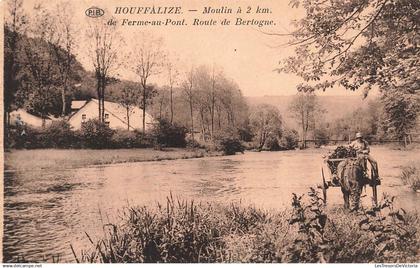 [-5%] BELGIQUE - Houffalize - Moulin - Ferme au Pont - Route de Bertogne - fleuve - attelage - PIB - Carte postale ancie
