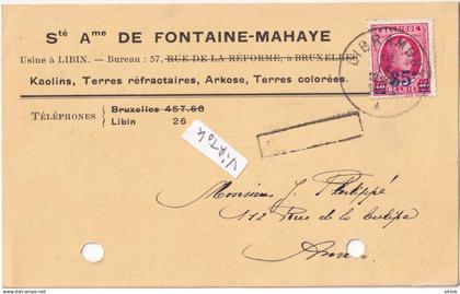 LIBIN :  S.A. De Fontaine - Kaolins-Terres réfractaires,Arkose, ........cachet poste Libramont ( see scans ) marcophilie