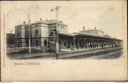 CPA Herbesthal Lontzen Wallonien Lüttich, Bahnhof Gleisseite, Deutsch Belgische Grenze