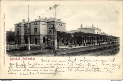CPA Herbesthal Lontzen Wallonien Lüttich, Bahnhof Gleisseite, Deutsch Belgische Grenze