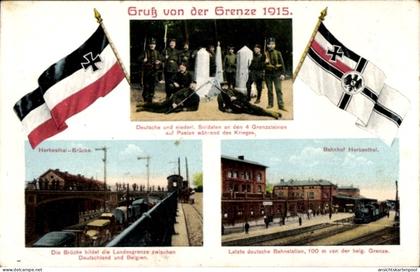 CPA Herbesthal Lontzen Wallonien Lüttich, Deutsch belgische Grenze 1915, Bahnhof, Herbesthal Brücke