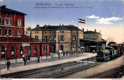 CPA Herbesthal Lontzen Wallonien Lüttich, Grenzbahnhof, Gleisseite
