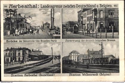 CPA Herbesthal Lontzen Wallonien Lüttich, Station Herbesthal, Station Welkenraedt, Brücke