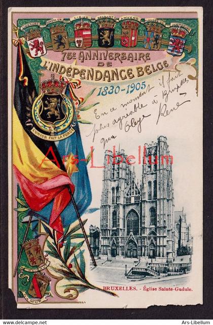 Postcard / Indépendance Belge / 75 e anniversaire / 1905 / Bruxelles / Brussel / Eglise Sainte Gudule / 2 scans