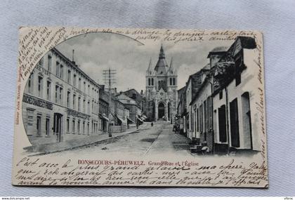 Cpa 1901, Bonsecours Péruwelz, grand' rue et l'église, Belgique