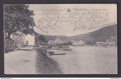 Vintage Postcard Belgium Profondeville Arrival Boats Fieldpost 1915