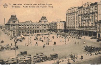 [-5%] BELGIQUE - Bruxelles - Gare du Nord et Place Rogier - Animé - Carte postale ancienne