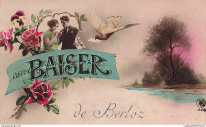 Belgique - Berloz - Un baiser de Berloz - Couple en médaillon fleuri  - Carte Postale Ancienne