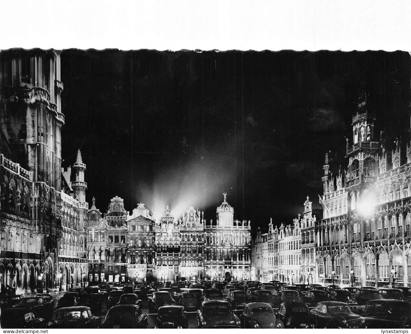 Belgium 1958 Brussels Bruxelles Grand Place By Night Cars vintage postcard
