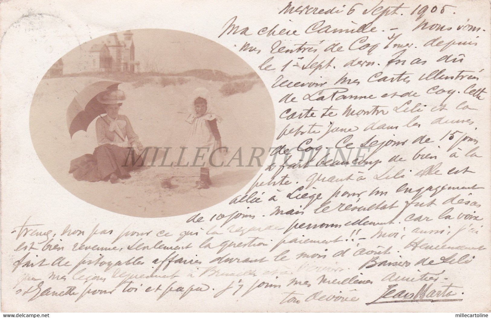 BELGIUM - Evere, Woman and Baby Girl on the Seaside, Photo Postcard 1905