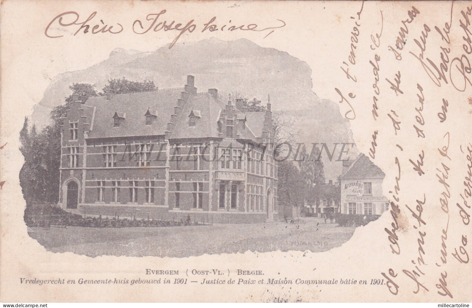 BELGIUM - Evergem, Justice de Paix et Maison Communale, Postcard 1902
