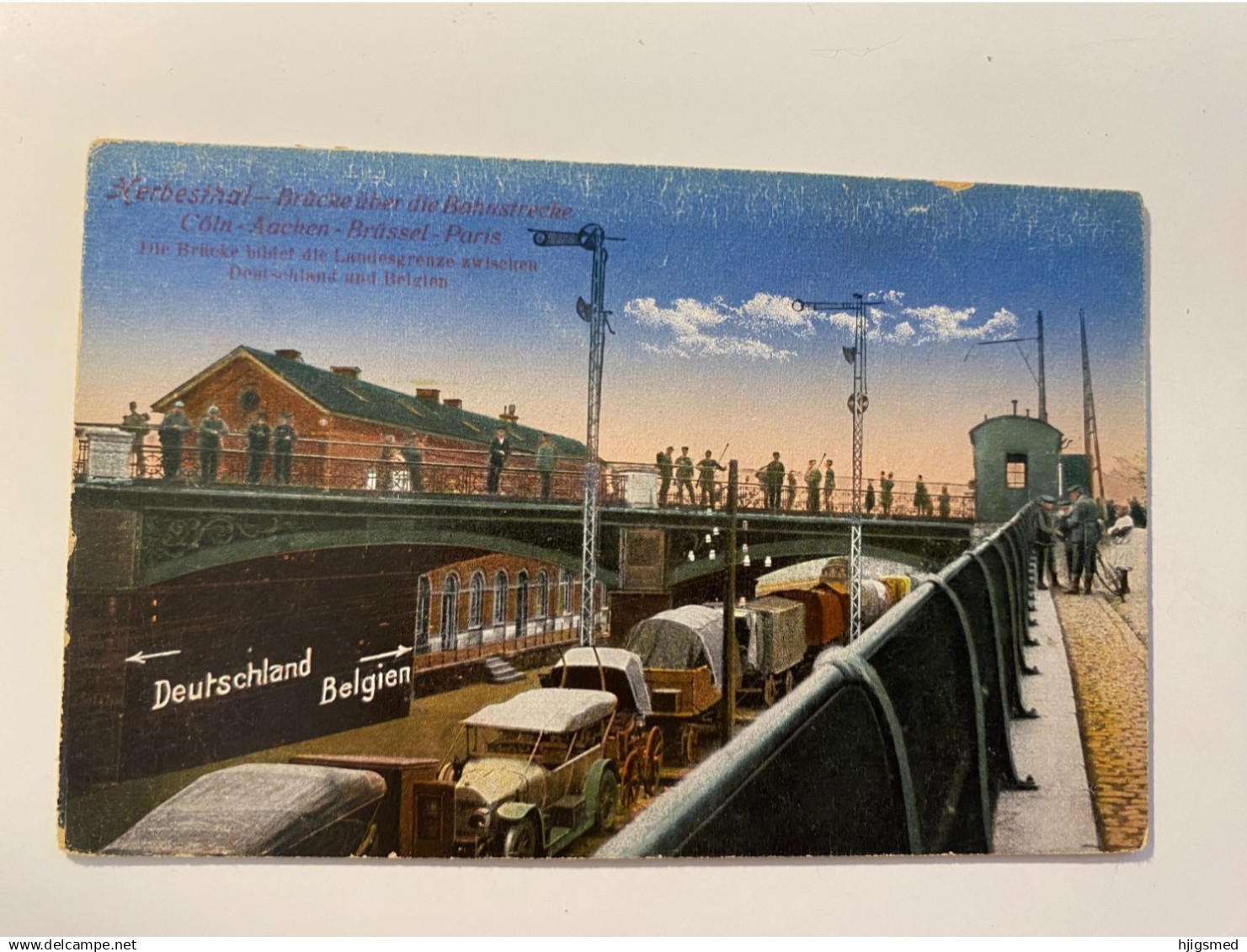 Belgium Herbesthal Lontzen Liege railway line bridge old car Germany Belgium border soldier 18408 post card POSTCARD