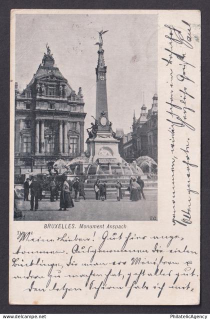 Vintage Postcard Belgium Brussels Anspach Monument