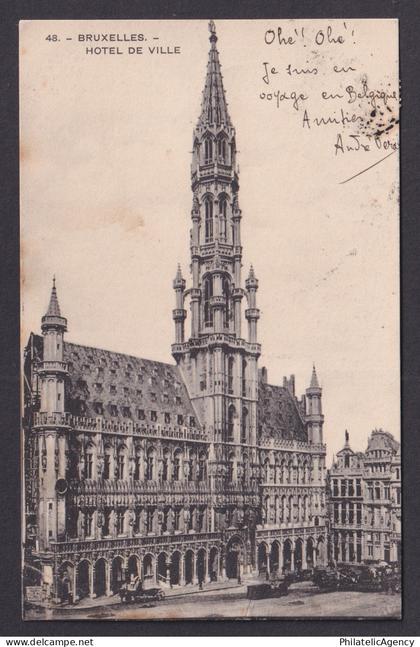 Vintage Postcard Belgium Brussels Town Hall 1904
