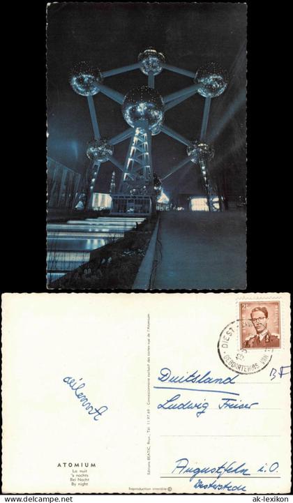 Postkaart Brüssel Bruxelles By night Bei Nacht Atomium 1958