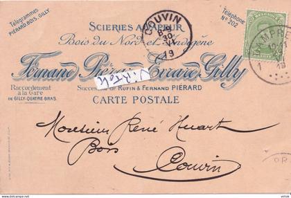 GILLY : successeur de Rufin & Fernand Piérard : SCIERIES a VAPEUR 1919     ( voir scans   ) MARCOPHILIE