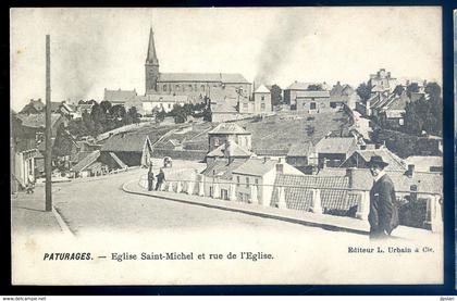 cpa de Belgique Pâturages -- église Saint Michel et rue de l' église - près de Colfontaine     FEV22-80