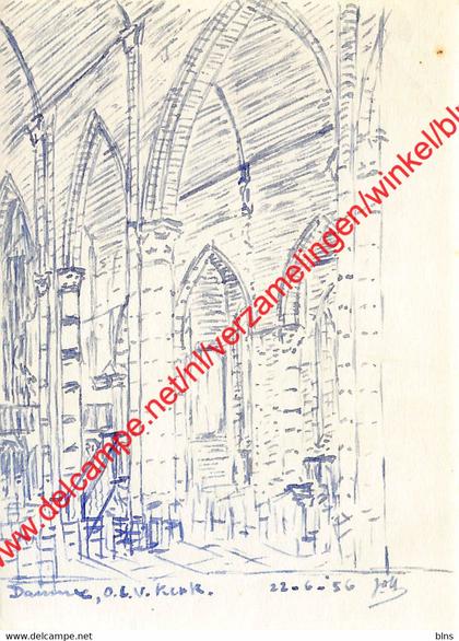 Pentekening O.L.V. Kerk - 1956 - 7x10cm - Damme