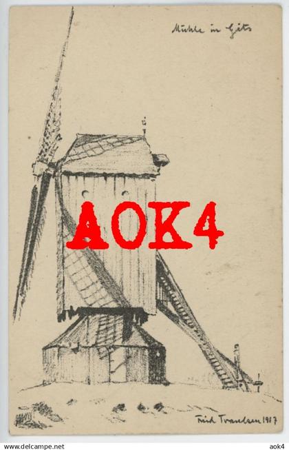 Hooglede GITS molen windmolen Onledemolen 1917 Flandern Feldpost Künstler Karte