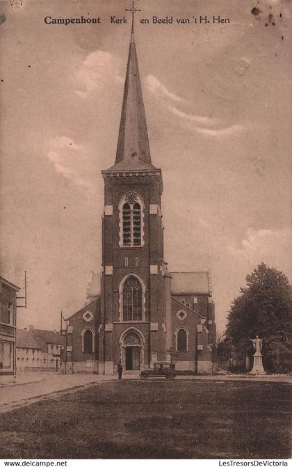 CPA campenhout - kerk - voiture ancienne - animé -