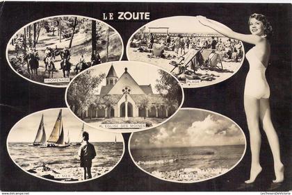 BEGIQUE - Le Zoute - Promenade - Plage - L'Eglise des Moines - La Mer - Carte postale ancienne