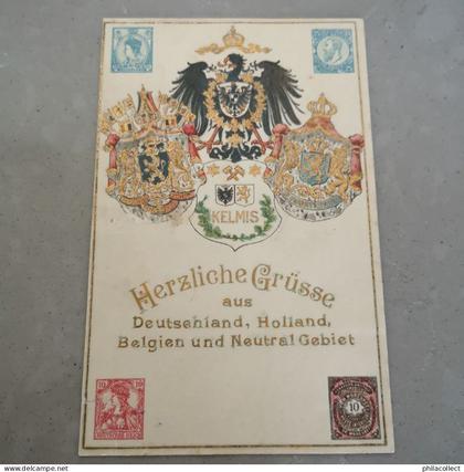 Kelmis (Vaals - Aachen) grusse 4! Lander eck - Waffen Prage - Wapen Relief 19?? Scheurtje - einriss 1 cm // SELTEN!