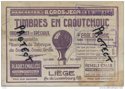 Liège - Luik :  A. Grosjean : Timbres en caoutchouc  (  2 scan )  reclame