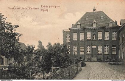 BELGIQUE - Lierde - Pensionnat Ste Marie - Ingang - Entrée - Porte - Jardin - Statue - clocher - Carte postale ancienne