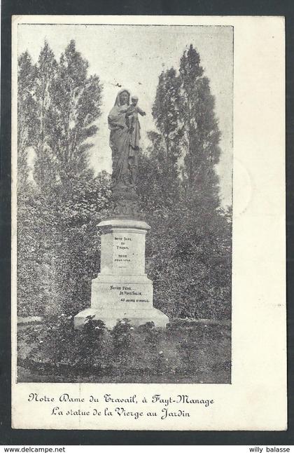 +++ CPA - FAYT - MANAGE - Notre-Dame du Travail - Statue de la Vierge au jardin - Cachet - Taxé à Incourt //