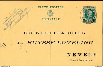 NEVELE. GELE BRIEFKAART.  SUIKERFABRIEK  L.BUYSSE - LOVELING NEVELE. 1930