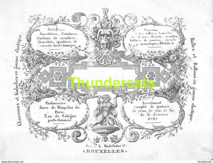 PORSELEINKAART CARTE PORCELAINE BRUXELLES RUE DE LA MADELEINE 53 PARFUMERIE BRETELLES COUSSINS ...17,8 CM X 13,8 CM