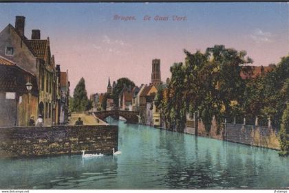 1917. Belgium. WW1. Interesting FIELD POST post card (Bruges. Le Quai Vert) cancelled D. Feldpost 14.6.17 ... - JF437499