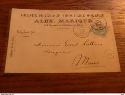 Entier postal Pharmacie Alexandre Marique Gilly 1905 cachet Gilly Mons