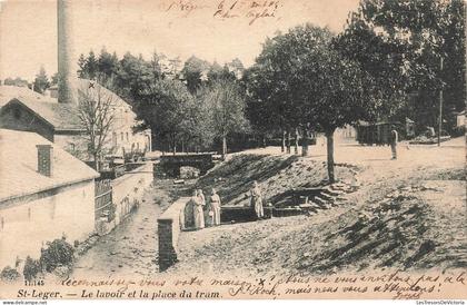 BELGIQUE - Saint Leger - lavoir - Place du tram - pont - bâtiment - étang - animé - Carte postale ancienne