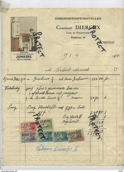 SCHOTEN ( oude factuur 1950 ) Constant Dierckx :  Gezondheidstoestellen