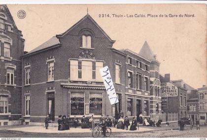 Thuin :  les cafés .............  (  ecrit 1909 avec timbre )