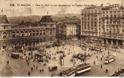 CPA Bruxelles Gare du Nord et vue panoramique sur l'eglise Sainte marie