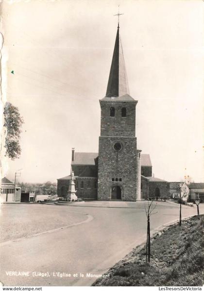 [-15%] BELGIQUE - Verlaine - Eglise - Monument - flèche - clocher - entrée - statue - rue - Carte Postale ancienne
